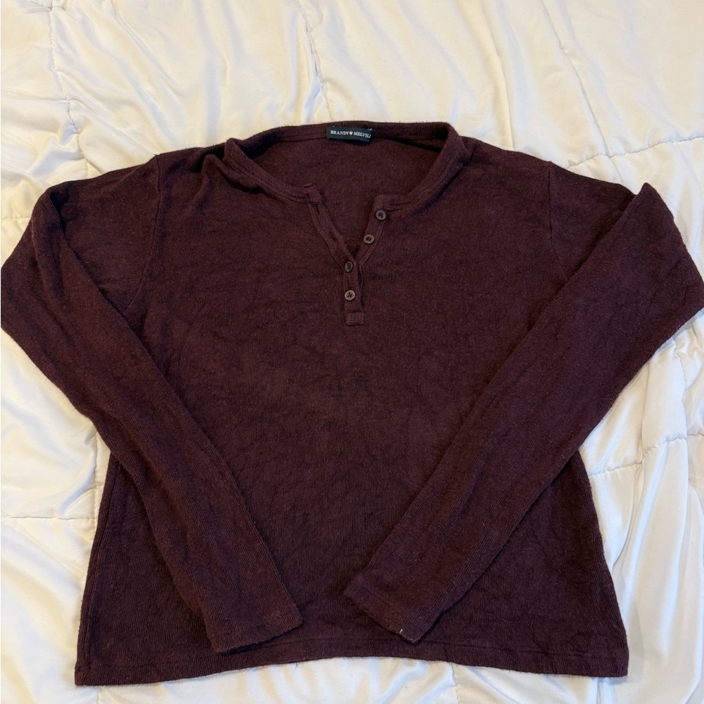 Brandy Melville Women's Deep Maroon V-Neck Sweater